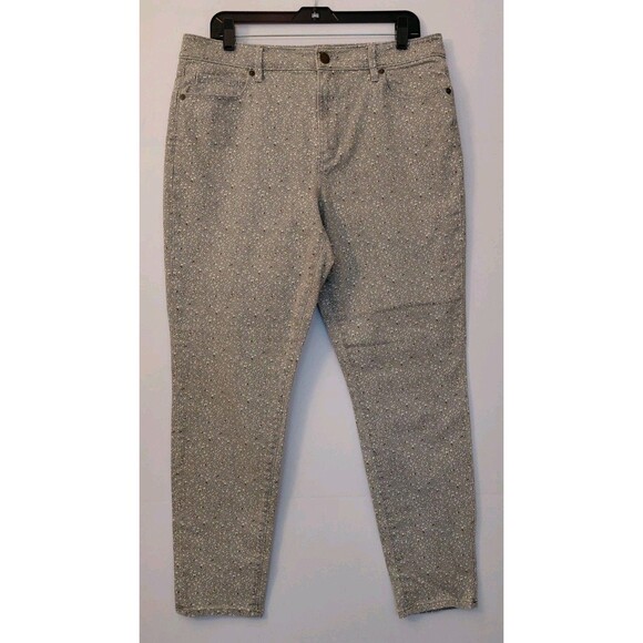 Ann Taylor Loft Curvy Skinny Ankle Size 31/12 Gray Tiny Floral Print Jeans - Picture 1 of 12